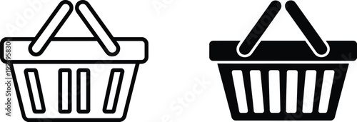Shopping basket, comparison illustration, filled and empty baskets with contrasting colors representing online purchase status cart activity and e commerce concept.