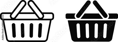 Shopping basket, comparison illustration, contrasting full and empty baskets symbolizing shopping cart status retail activity and online store user interface design.