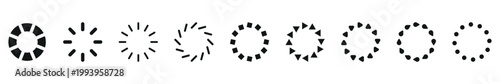 Set of modern black loading spinner icons with different circular shapes for digital interface design