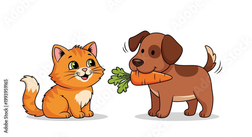 Cartoon dog and cat interaction play.
