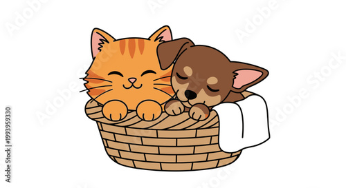 Cuddly cat and dog sleeping together.