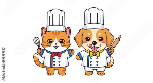 Cute cartoon cat and dog chefs.