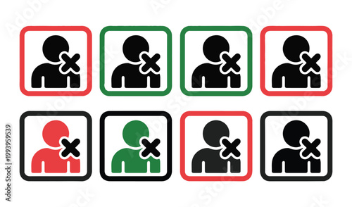 User with delete sign icon set in various colors and styles isolated on transparent.