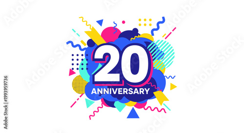 Vibrant 20th Anniversary Celebration Graphic Design.
