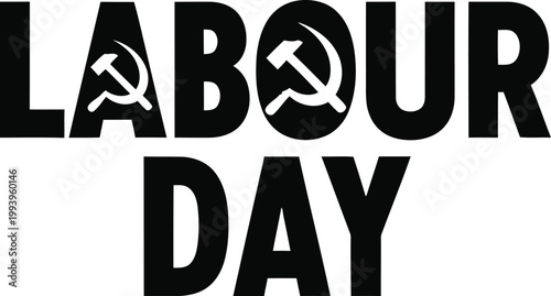 Labour Day Typography with Bold Text and Sickle/Gear Accent