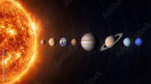 Solar system planets alignment with sun astronomy space science educational illustration