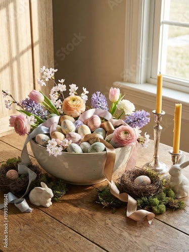 Luxury Easter Table with Candelabras and White Flowers, Elegant Spring Holiday Photography