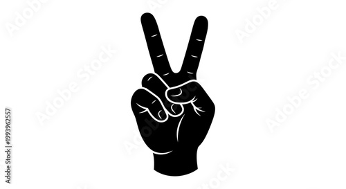 A black hand making a peace sign on a white background