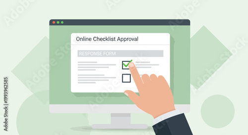 Online Checklist Approval: Hand checking box on digital response form on computer screen