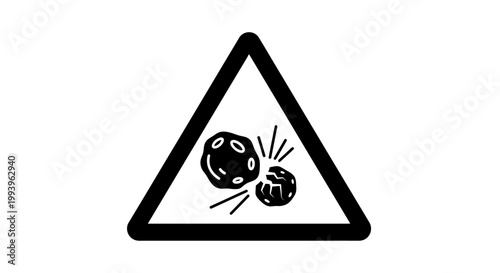 A warning sign featuring a triangle with two rocks colliding inside it