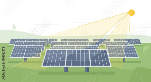 Solar panels in a field, harnessing sun energy for renewable power generation