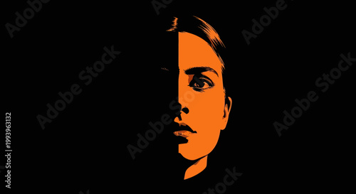 Woman face portrait half lit.