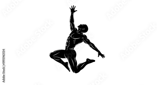 Person Leaping in Air with Arms Raised.