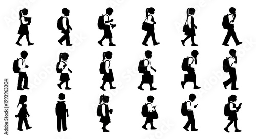 Silhouettes of people walking quickly.