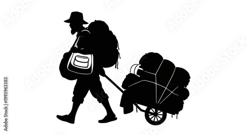 Man walking with luggage cart load.