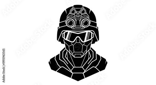 Robot head with futuristic helmet design.