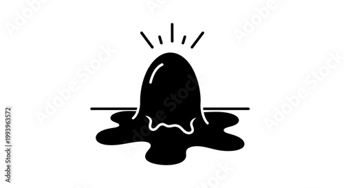 A black and white illustration of a melting object with a sunburst above it