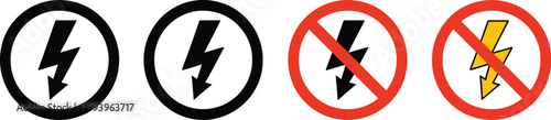No electricity signs, vector illustration, prohibition symbols for power outage blackout and electrical hazard warning in safety signage design.