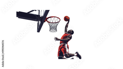 basketball player performing slam dunk