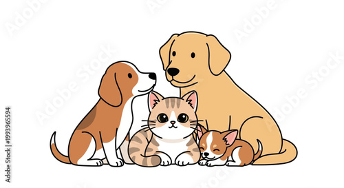 Cute dog cat and kitten family.