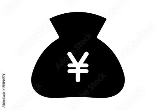 がま口　日本円アイコン　財布　買い物のイメージ　白黒　ベクター