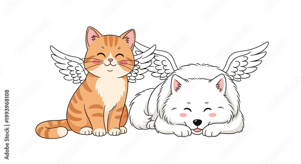 Fototapeta premium Angelic Cat and Dog Friends Together.