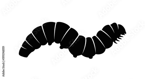 Black Caterpillar Insect Silhouette Side View.
