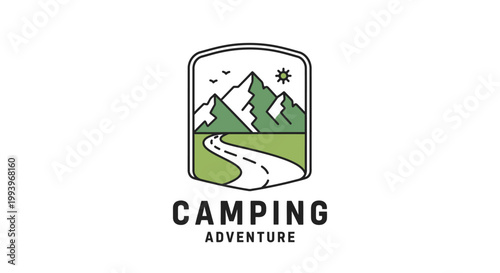 Camping adventure logo with mountains.