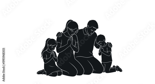Family Praying Together on Floor.