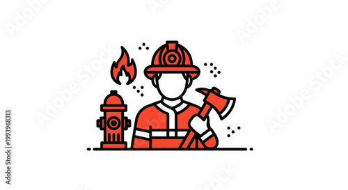 Firefighter in orange uniform holding axe.