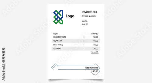 Invoice with company logo and details.