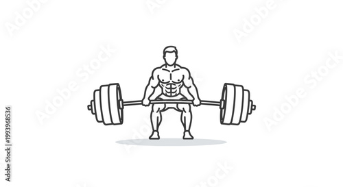 Muscular man lifting heavy barbell weights.