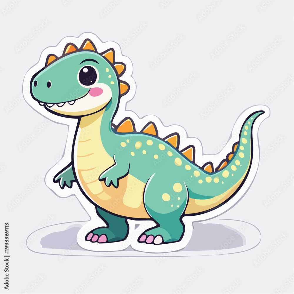 Fototapeta premium Cute Cartoon Dinosaur Sticker