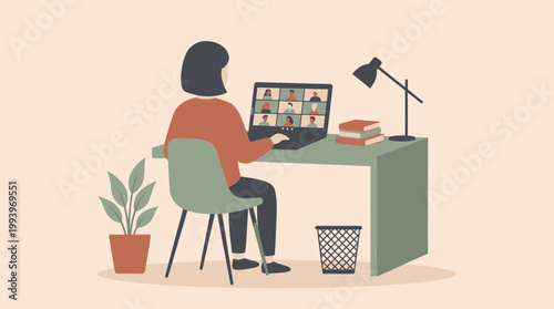 Female project manager working from home and attending a video conference on her laptop, concept for remote collaboration, digital communication and virtual meeting