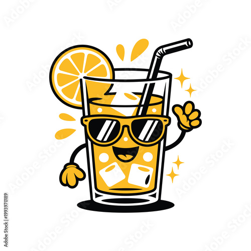 Funny Cartoon Citrus Drink with Sunglasses Silhouette Illustration.