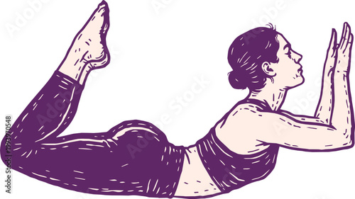 Hand-drawn illustration of a woman doing a backbend yoga exercise for wellness