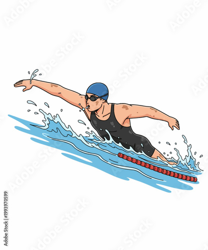 triathlete swimming in open water vector illustration flat design