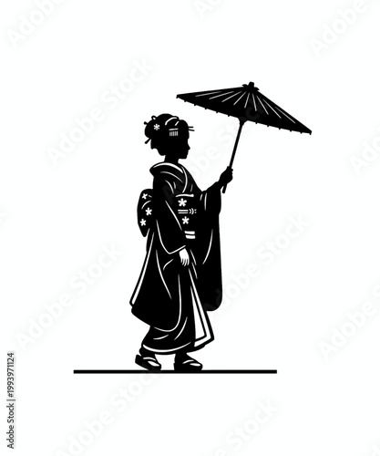 geisha holding traditional japanese umbrella vector illustration