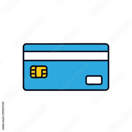 Flat vector illustration of a blue credit card with chip.