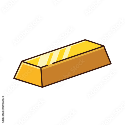 A flat vector illustration of a shiny golden bar isolated on a white background.