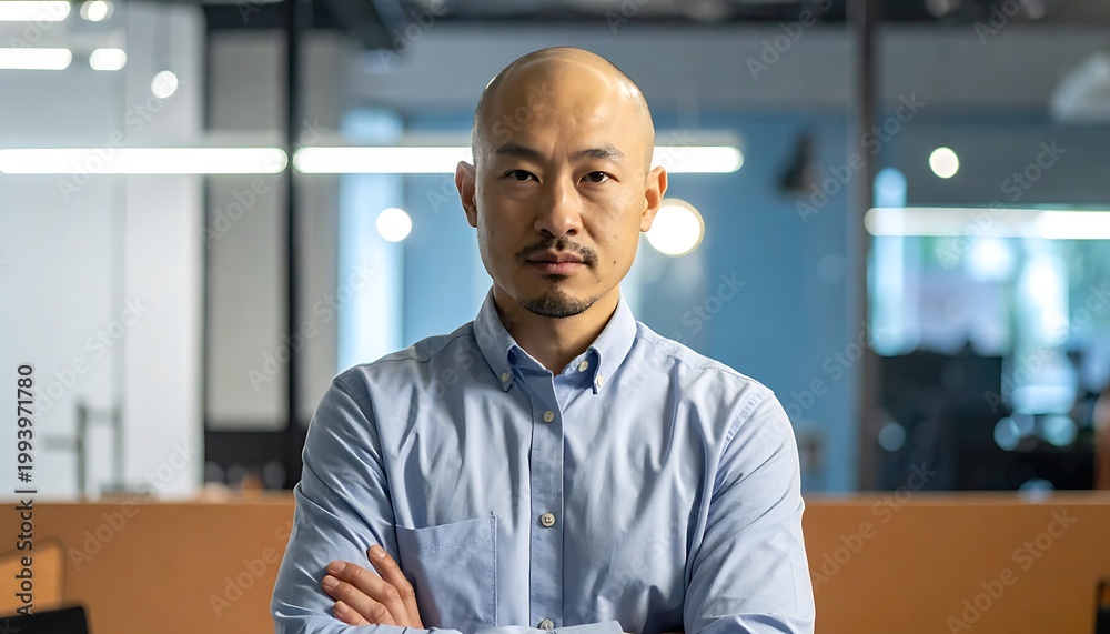 Fototapeta premium A man with a serious expression standing in an office