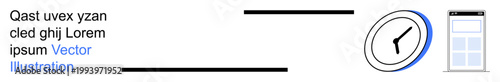Time management, productivity apps, scheduling solutions, workflow planning, efficiency tools, deadline tracking. Clock icon next to a smartphone screen. Time management and productivity apps concept