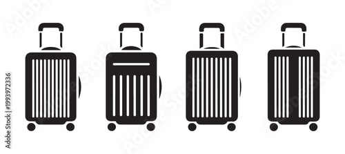 Travel suitcase baggage vector collection with various black silhouette luggage icons on white background design.