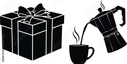 Gift Box and Coffee Cup Silhouette Vector