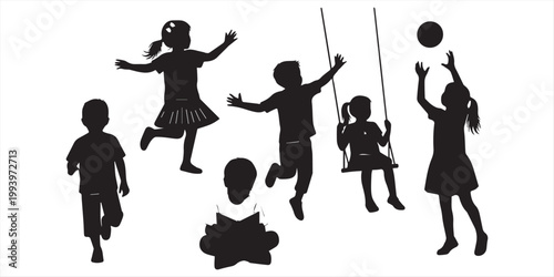 Children Running and Playing Silhouette Collection on White Background vector untitled