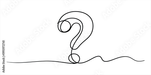 A single black line art illustration of a question mark on a white background, symbolizing inquiry and curiosity. Vector, illustration