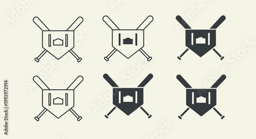 Baseball home plate and crossed bats icons