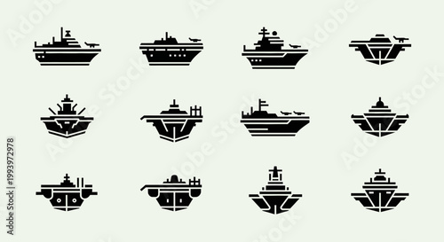 Aircraft carrier icons set in flat design