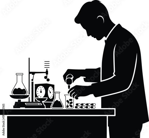 Scientist Researcher Laboratory Work Silhouette