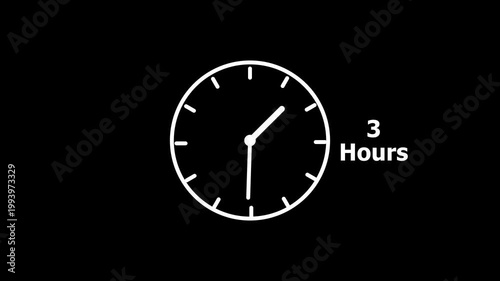 3 hours service clock icon. 3 hours customer service concept. 3 Hours Countdown Animation.
